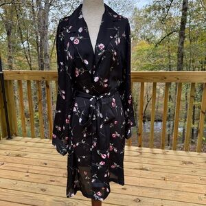 Sensara Black and Rose Front Tie Robe Small / Medium